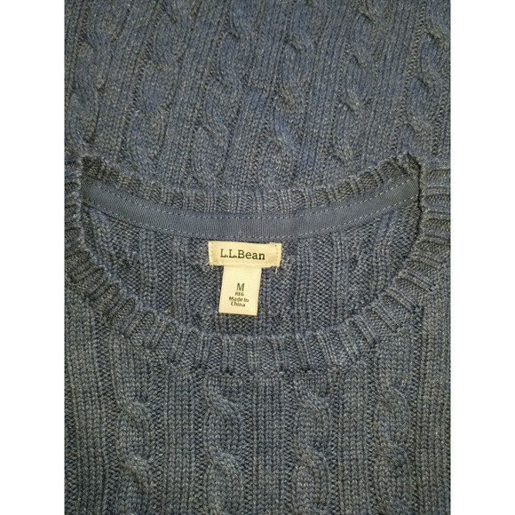 Womens Sweater-L.L. BEAN-blue 100% cotton cable knit pullover Classic preppy-M - Picture 4 of 4